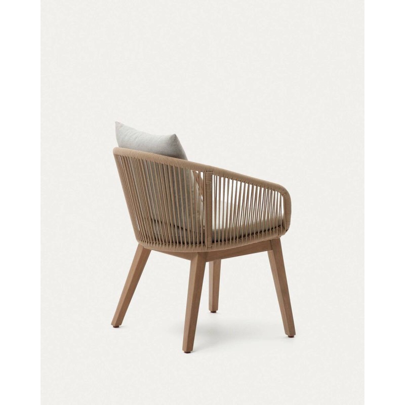 Silla portalo de cuerda beige y patas de acacia 63x60x76cm