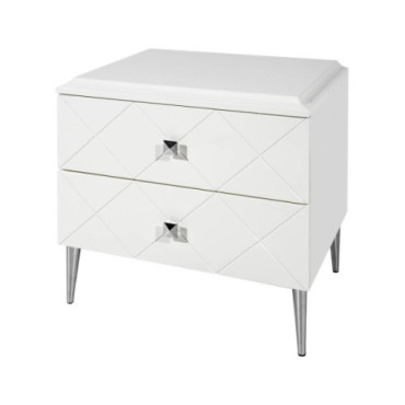 MESITA DE NOCHE BLANCA CON DETALLES METÁLICOS