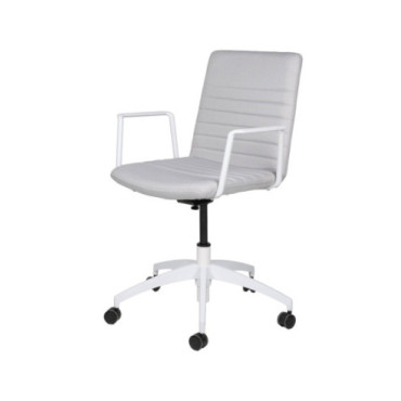 Silla de oficina de aluminio blanco y textil gris claro...