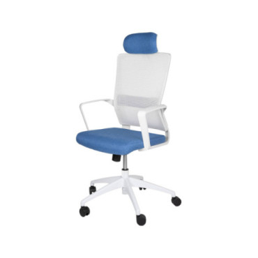 Silla de oficina ergonómica nylon blanco asiento azul...