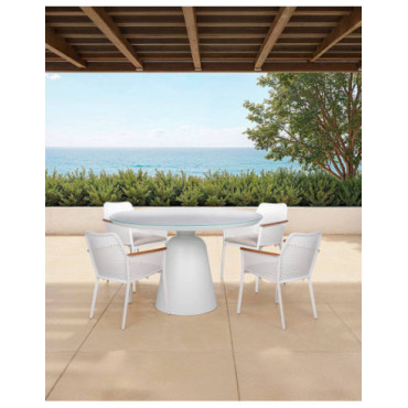 Silla de aluminio blanco y brazos de teca 59x63x81cm
