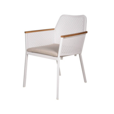 Silla de aluminio blanco y brazos de teca 59x63x81cm 2