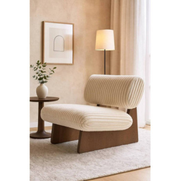 Sillón Nilo moderno tapizado beige con base de madera 2