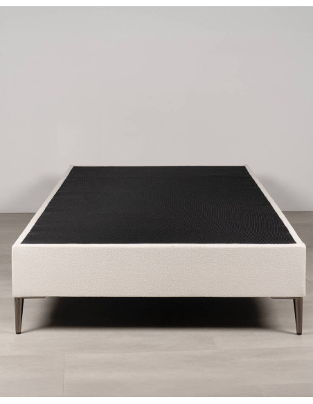 Base de cama Liria tapizada blanca con patas metálicas cromadas 90x200cm