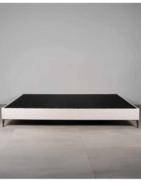 Base de cama doble tapizada blanca 160x200 con patas cromadas