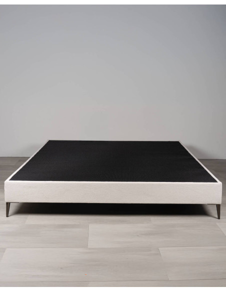 Base de cama doble tapizada blanca 160x200 con patas cromadas