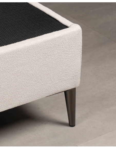 Base de cama doble tapizada blanca 160x200 con patas cromadas