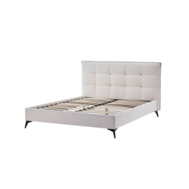 Cama tapizada Soma boucle blanca con patas metálicas... 2