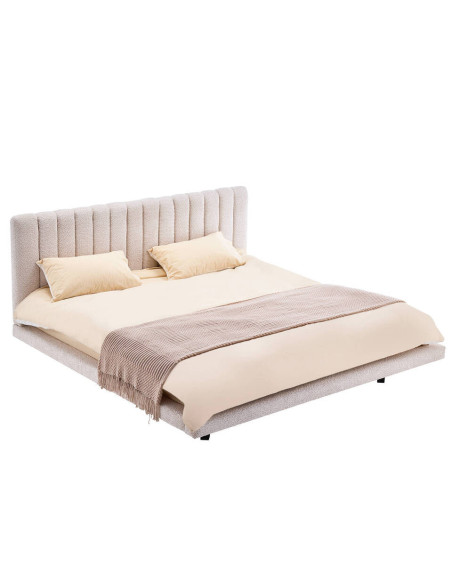 Cama Nara tapizada 180x200 cm con cabecero acolchado en boucle blanco roto