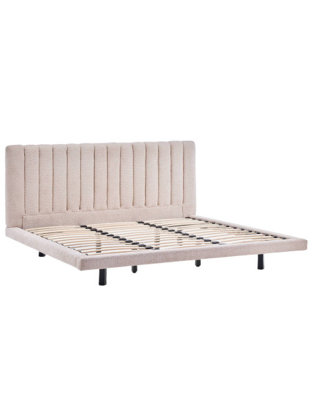 Cama Nara tapizada 180x200 cm con cabecero acolchado en boucle blanco roto