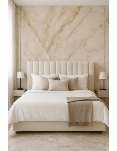 Cabecero tapizado en bouclé blanco...