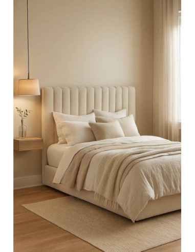Cabecero tapizado en bouclé blanco...