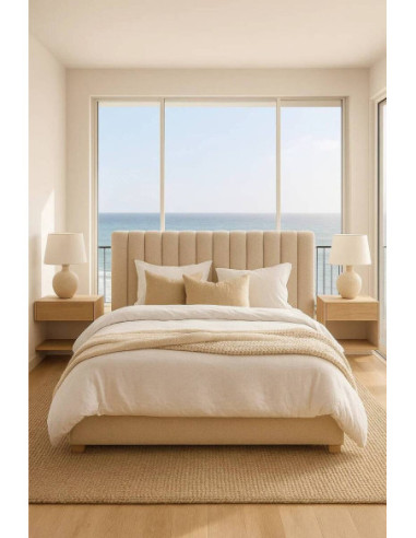 Cabecero tapizado en bouclé beige... Cabecero tapizado en bouclé beige...