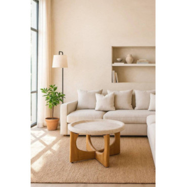 Mesa de centro Dune redonda piedra arenisca y madera de...