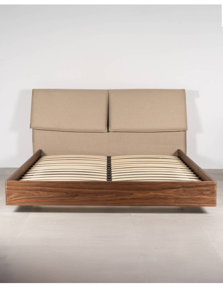 Cama de matrimonio Walnut con cabecero tapizado