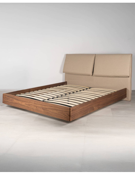 Cama de matrimonio Walnut con cabecero tapizado