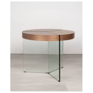 Mesa auxiliar Kaon redonda de nogal con patas de cristal... 2