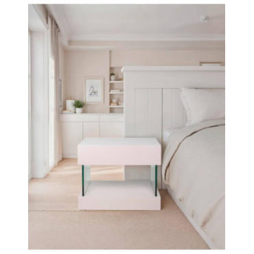 Mesita de noche Glass Avorio marfil mate con cristal...