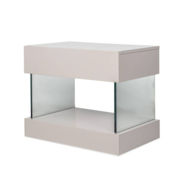 Mesita de noche Glass Avorio marfil mate con cristal... 2