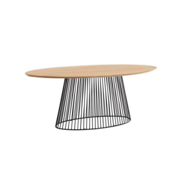 Mesa leska de madera maciza de mango y pie de acero...