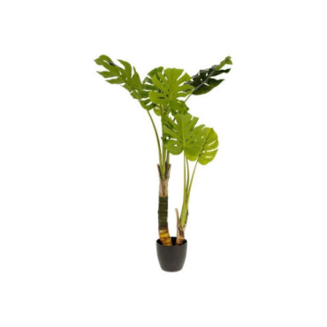 Planta artificial monstera con maceta de cemento negro...