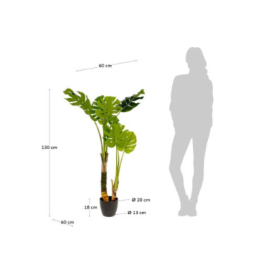 Planta artificial monstera con maceta de cemento negro... 2