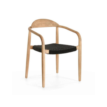 Silla nina de madera maciza acacia y cuerda negro 50x56x78cm