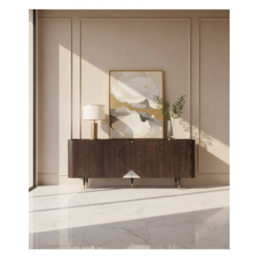 Aparador Orfeo con mármol gris y chapa de fresno oscuro...