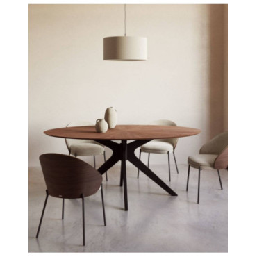 Mesa Naanim de chapa de nogal y patas con acabado negro...