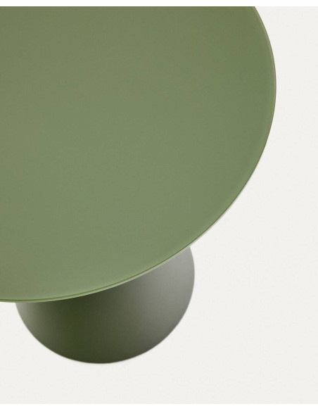Mesa auxiliar Wilshire cristal templado glaseado y acero acabado pintado verde mate Ø50cm