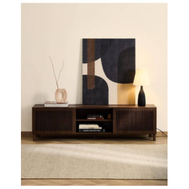 Mueble TV Beyla de chapa y madera maciza de fresno con...