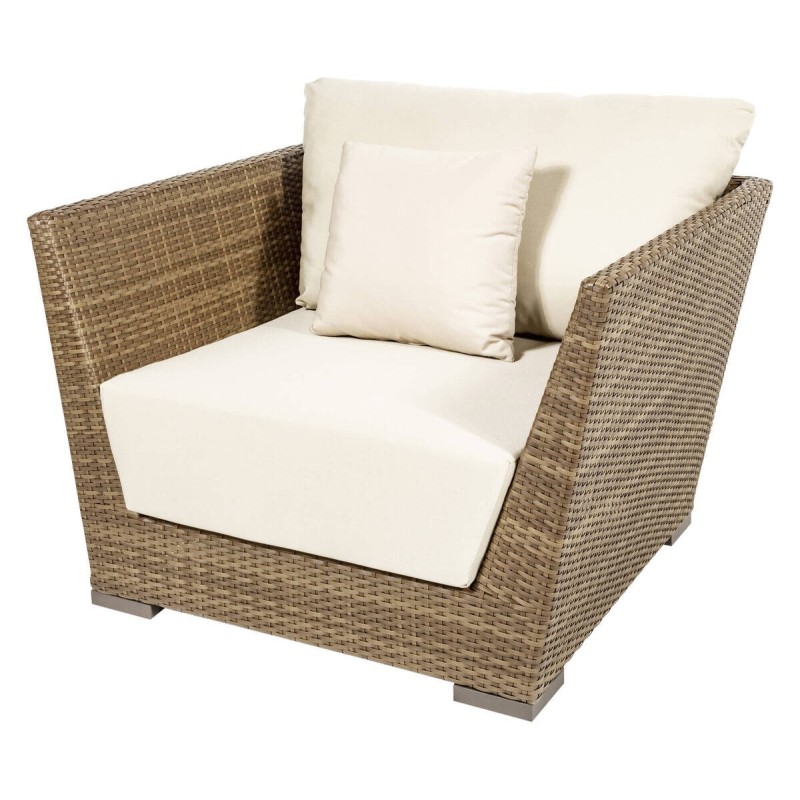 SILLÓN EXTERIOR FIBRA VIRO MARRÓN OSCURO - COJINES ARENA (103x92x67cm)