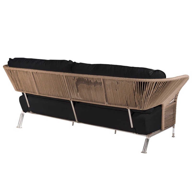 SOFÁ TRES PLAZAS EXTERIOR CUERDA TRENZADA COLOR ARENA - TELA GRIS ANTRACITA (231x90x72cm)