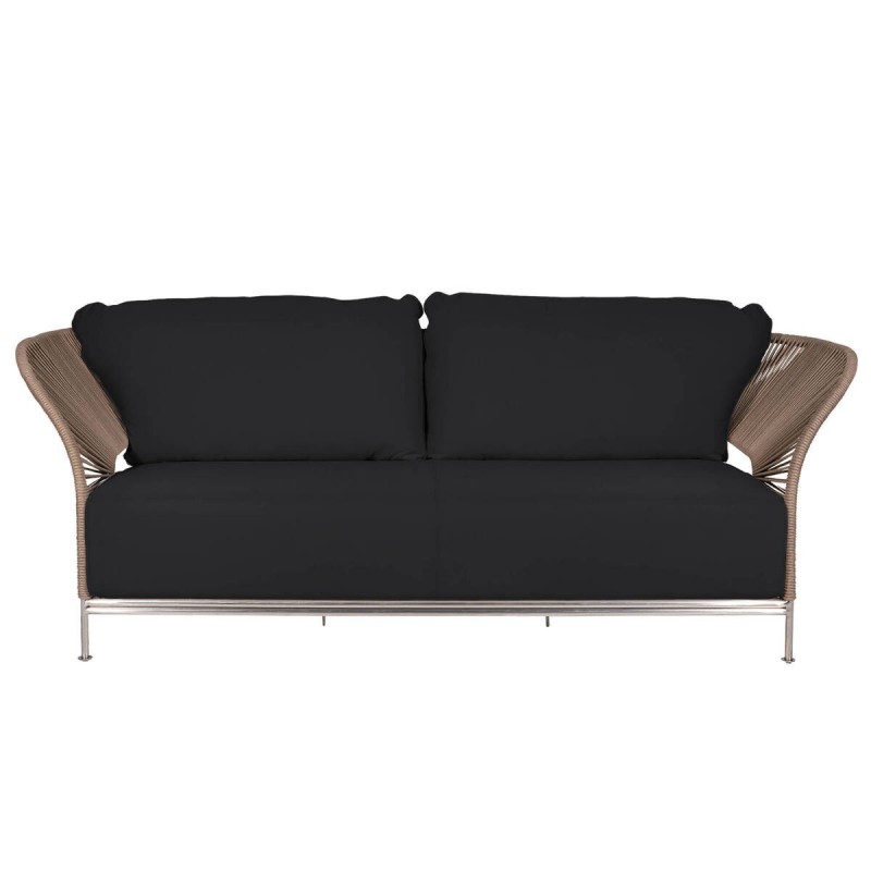 SOFÁ TRES PLAZAS EXTERIOR CUERDA TRENZADA COLOR ARENA - TELA GRIS ANTRACITA (231x90x72cm)