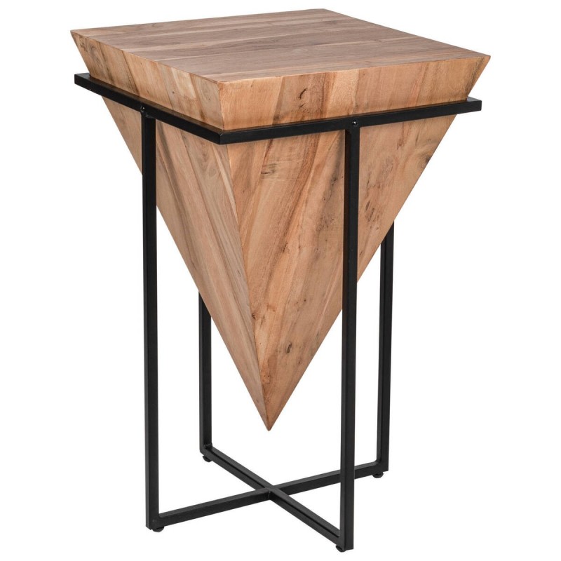 Mesa auxiliar pirámide invertida de acacia y metal negro 37x37x58cm