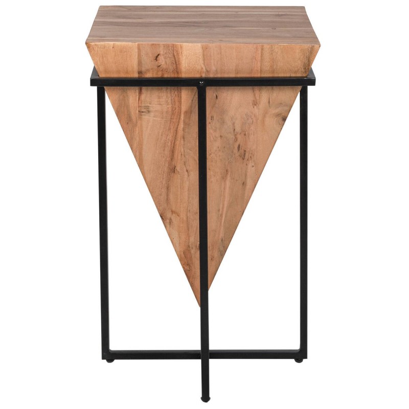 Mesa auxiliar pirámide invertida de acacia y metal negro 37x37x58cm