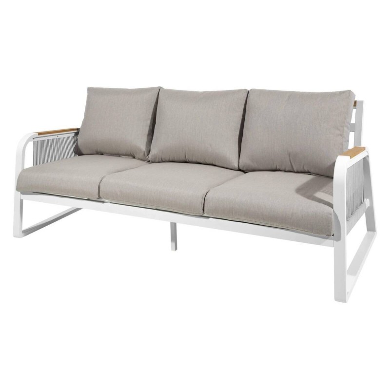 Sofá 3 plazas exterior aluminio blanco y madera de teca soraya 193x83x88cm