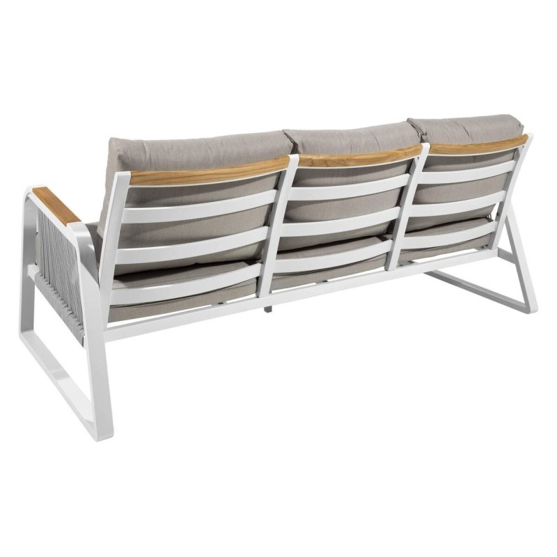 Sofá 3 plazas exterior aluminio blanco y madera de teca soraya 193x83x88cm