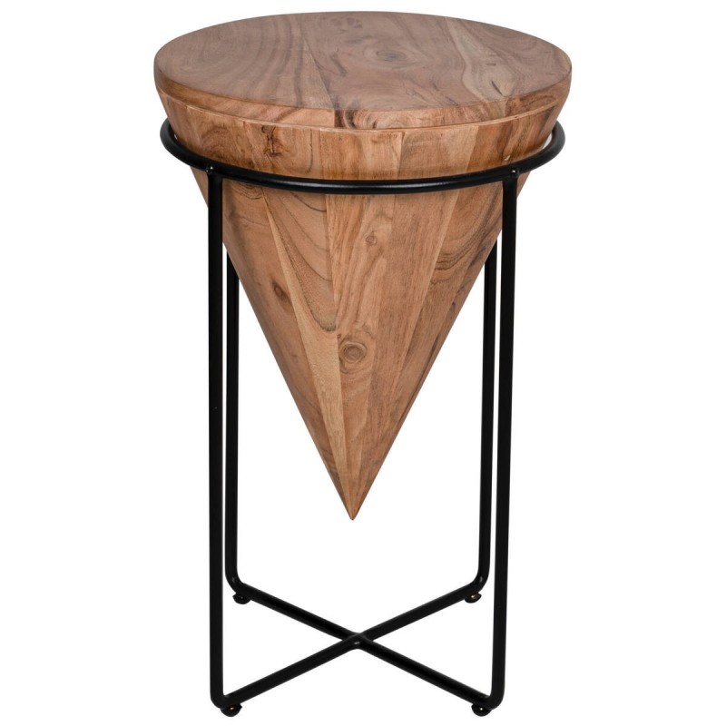 MESA DE RINCÓN DE ACACIA FORMA CONO Y BASE DE METAL 36x36x56cm
