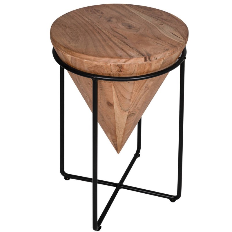 MESA DE RINCÓN DE ACACIA FORMA CONO Y BASE DE METAL 36x36x56cm
