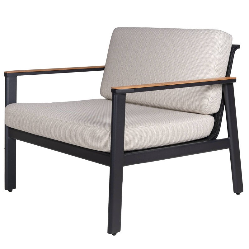 SILLÓN ALUMINIO NEGRO CON BRAZOS DE TECA 84x85x71cm