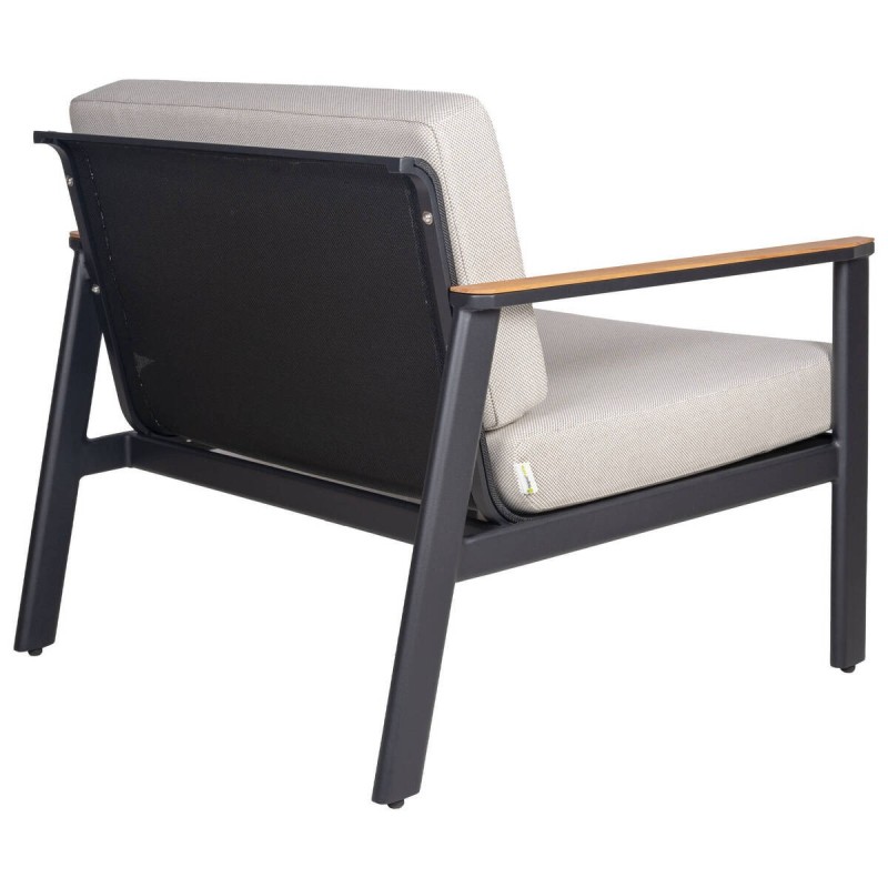 SILLÓN ALUMINIO NEGRO CON BRAZOS DE TECA 84x85x71cm