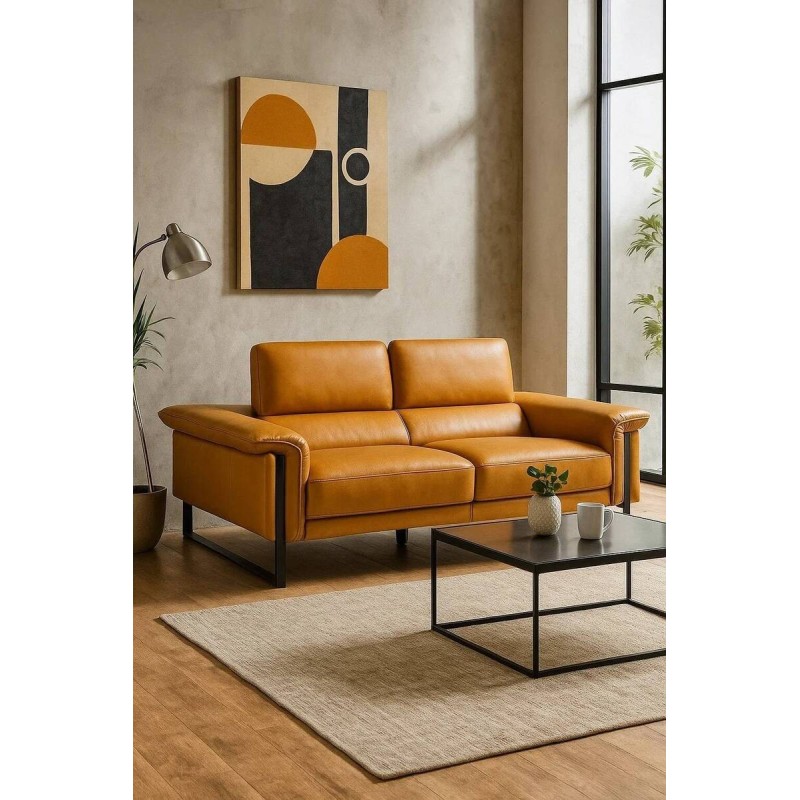 SOFÁ 3 PLAZAS COLOR MANDARINA - BASE DE HIERRO 208x105x90cm