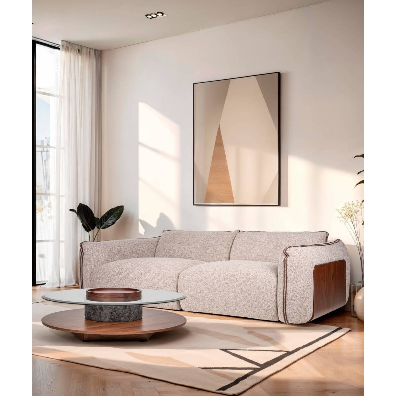 SOFÁ LINDEN 3 PLAZAS CON DETALLES DE CHAPA DE NOGAL 230x93x71cm