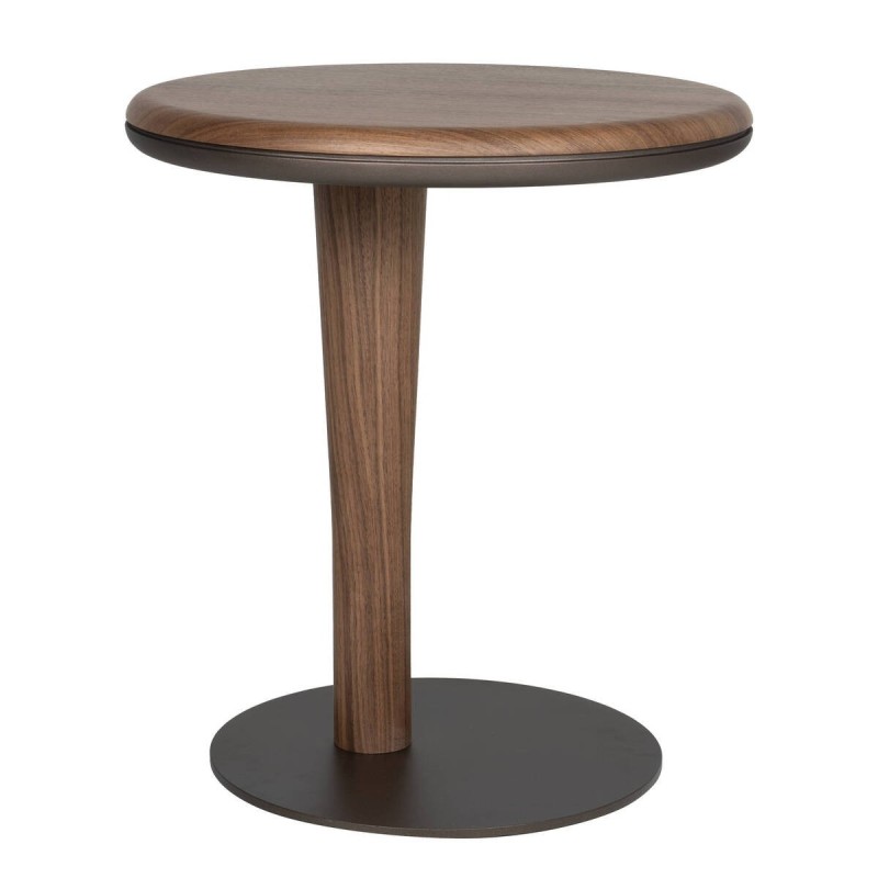 Mesa auxiliar elian redonda en chapa de nogal y base metálica marrón perlado ø50x56 cm