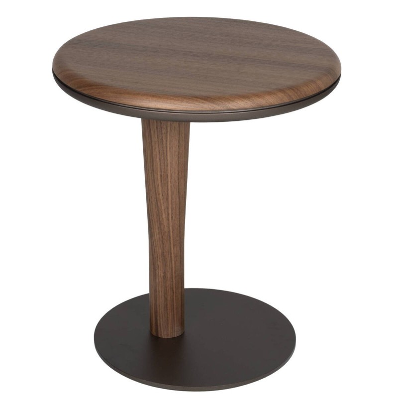 Mesa auxiliar elian redonda en chapa de nogal y base metálica marrón perlado ø50x56 cm