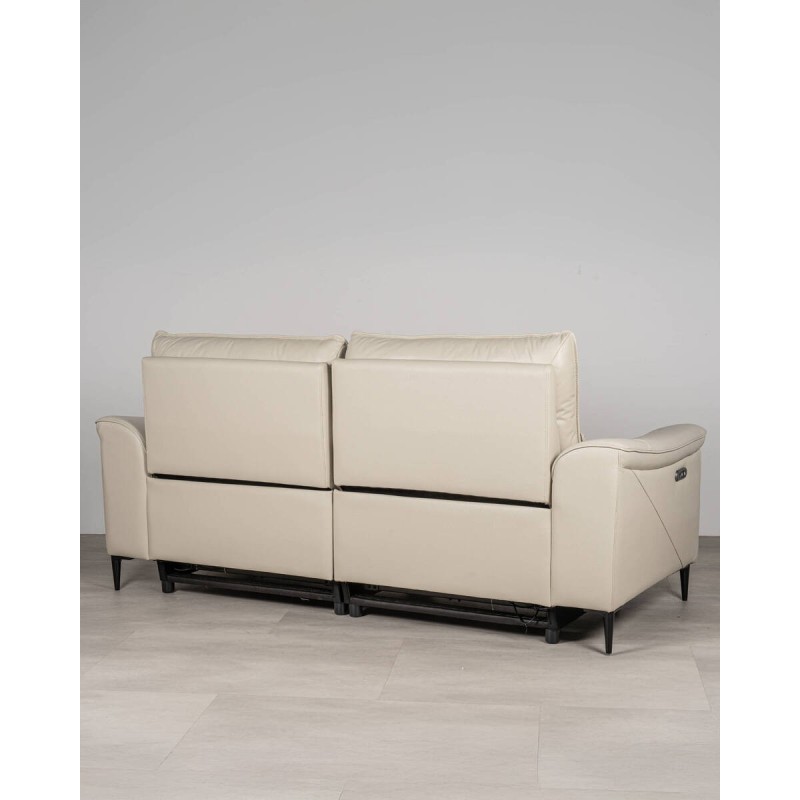 Sofá relax eléctrico 3 plazas Astor en piel beige con reposapies extensibles