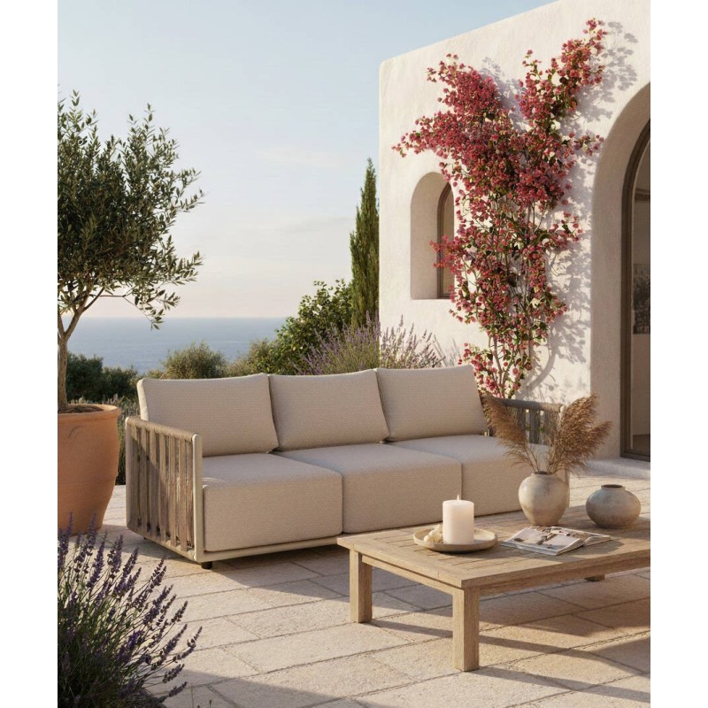 Sofá Cordelia de 3 plazas de aluminio gris seda y cuerda glacier ice 219x83x60cm