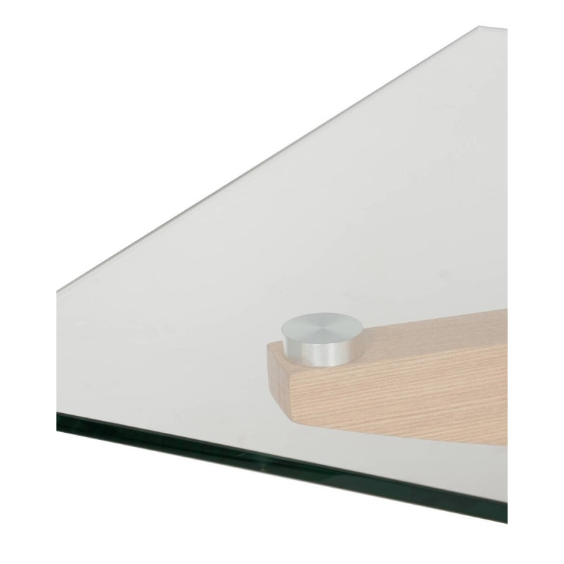 MESA AUXILIAR CRISTAL Y PATAS MADERA ROBLE NATURAL (60x60x45cm)