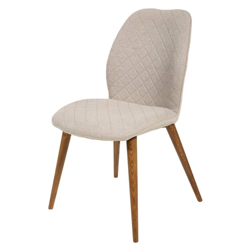 SILLA DE COMEDOR TAPIZADO BEIGE – PATAS NOGAL (52x64x91cm)